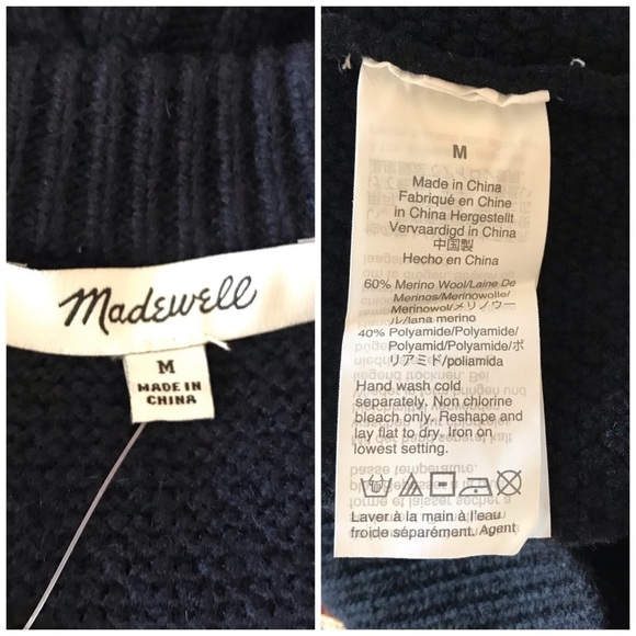 Madewell Patchwork Cable Knit Tunic Sweater Women’s Size M Navy Chunky - Picture 8 of 8